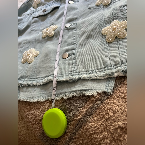 POL Blue Jean Jacket with Floral Design with Pearl accents - Picture 9 of 10